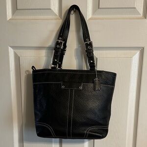Coach Hamilton Black Pebbled Leather Handbag with Silver Accents